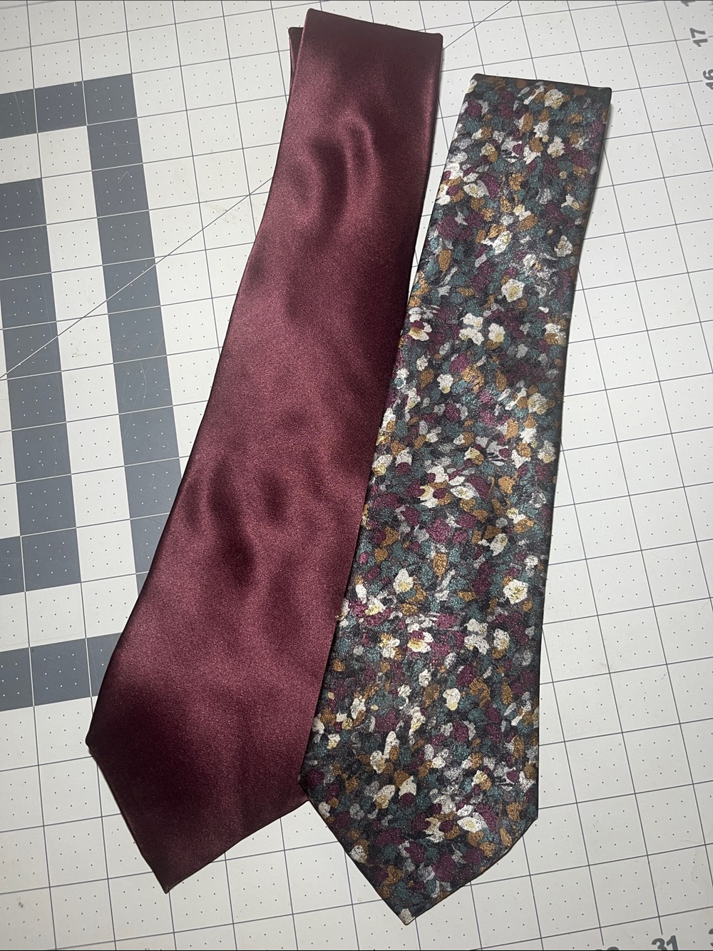 Men's Satin Burgundy Tie with Coordinating Floral Pattern Tie